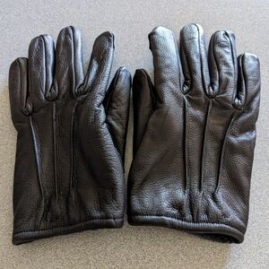 NEW Black Leather Gloves Police Style Touchscrn Cut Resistant Lined Unisex S-Med